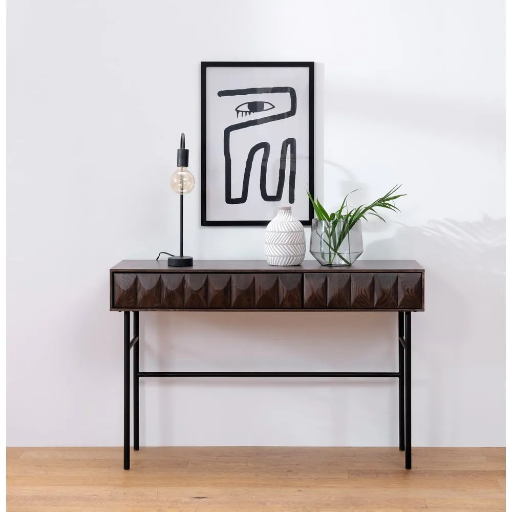 Tmavohnedý konzolový stolík s doskou v dubovom dekore 39x117 cm Latina – Unique Furniture