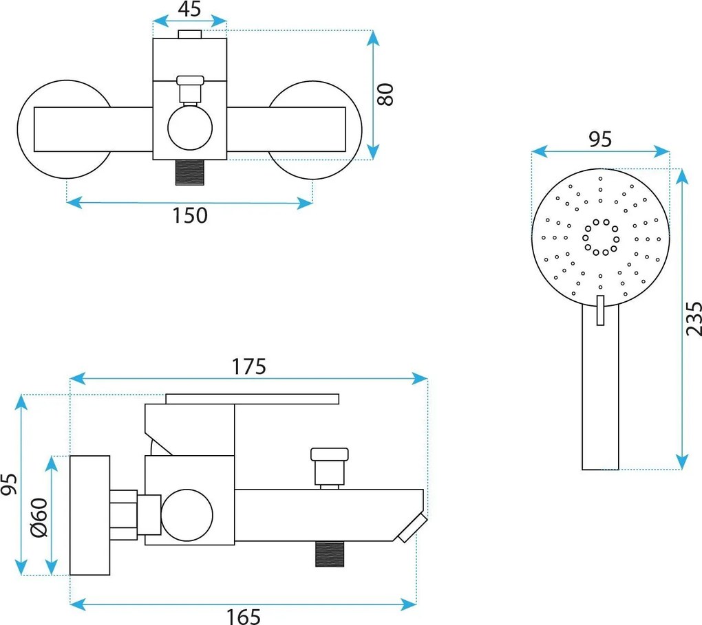 Rea Ontario, vaňová batéria s ručnou sprchovou súpravou, medená matná, REA-B0973