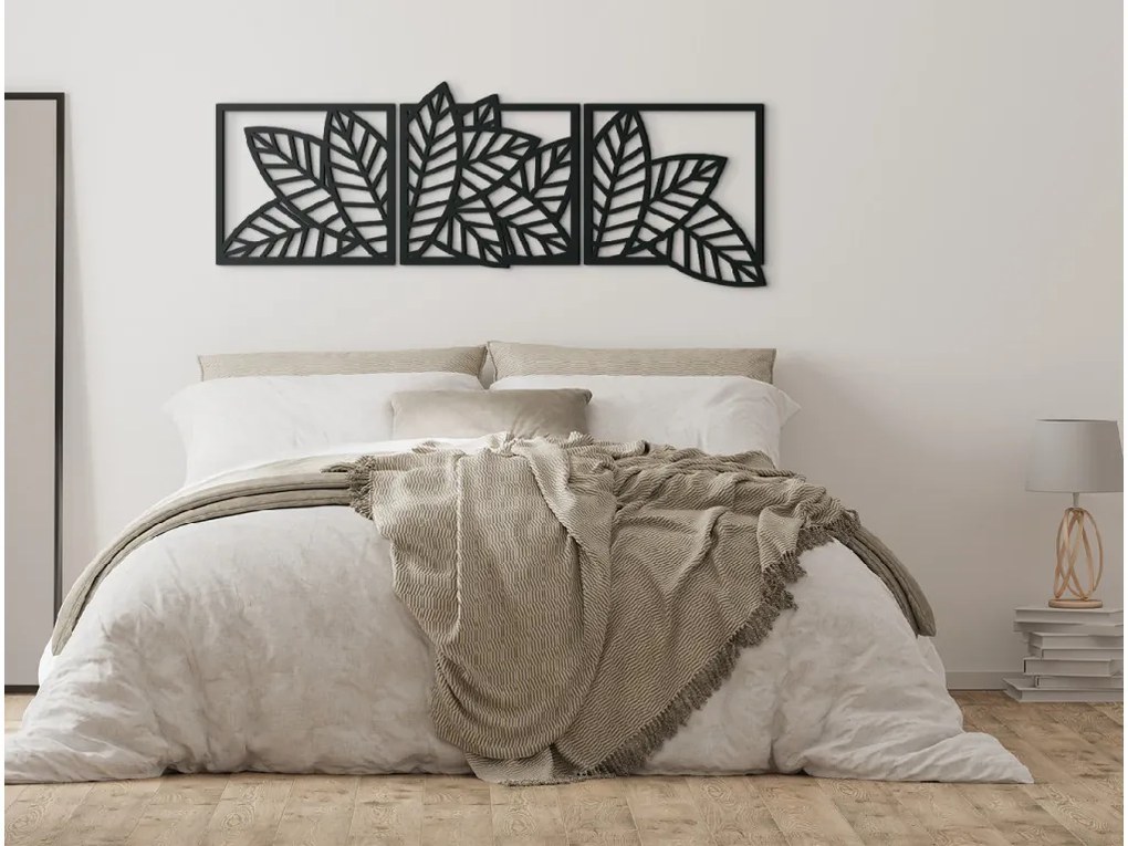 drevko Viacdielna dekorácia na stenu Listy Rozmer obrazu: 24 x 65 cm, Farba dekorácie: Čierna