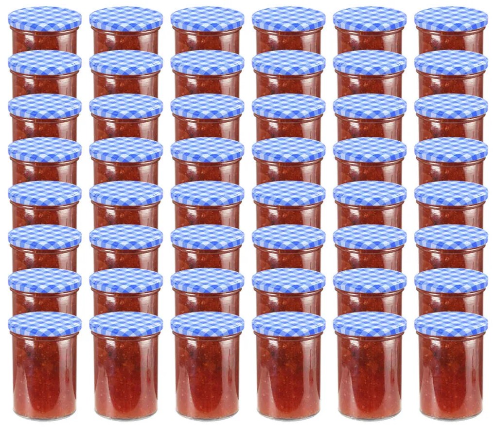 vidaXL Zaváracie poháre s bielo-modrými viečkami 48 ks 400 ml sklo