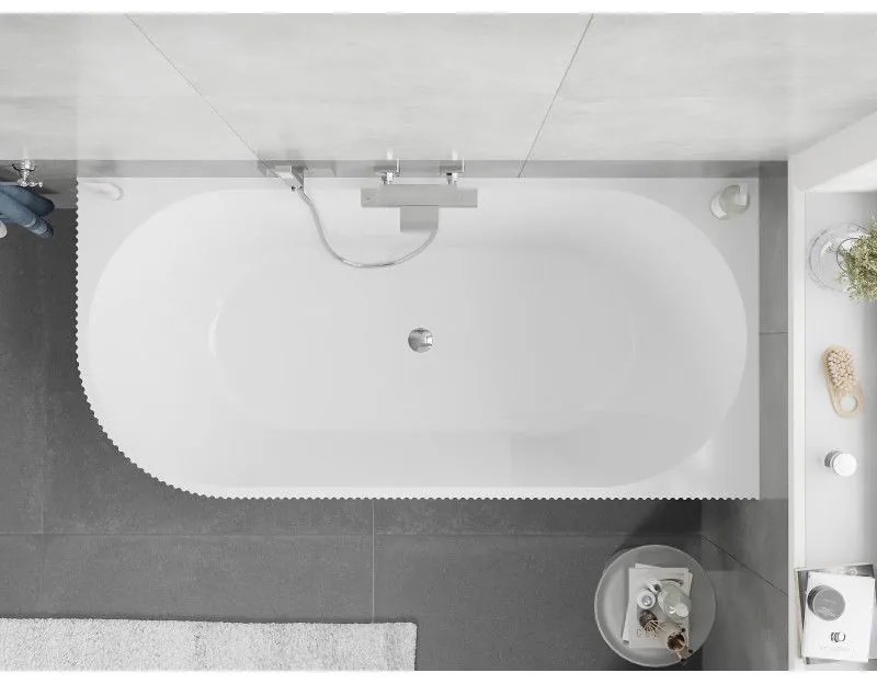 Mexen Silo, rohová voľne stojaca ryhovaná vaňa, pravá, 150 x 75 cm, biela-čierna, chrómový prepad, 52891507575P-01