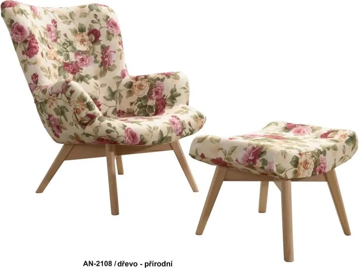 Kreslo Picolo s podnožkou, fialová / prírodná (ART 14861)