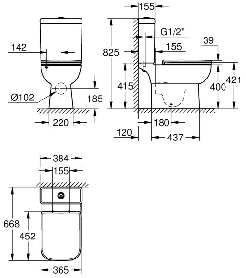 GROHE 39951000 - Kombinované WC START EDGE 384 × 668 mm keramika/biela