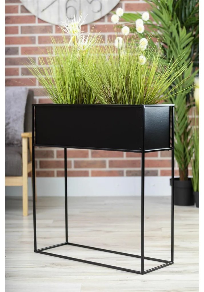 KOVOVÝ KVETINÁČ SO STOJANOM RECT 70X24X64 CM ČIERNA
