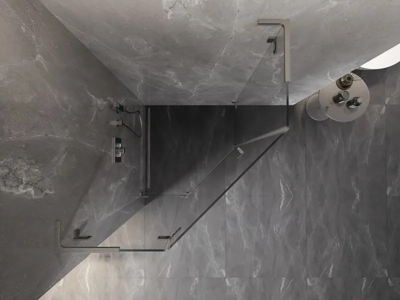 Mexen Lunar, L päťuholníkový sprchový kút naklápací doľava 100x100 cm, 8mm číre sklo, oceľový profil, 831L-100L-100P-97-00-L