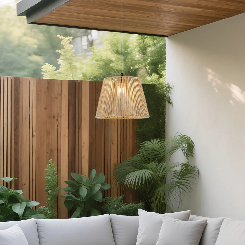 Vonkajšie závesné svietidlo čierne s béžovým lanovým tienidlom IP44 - Cava Jayla