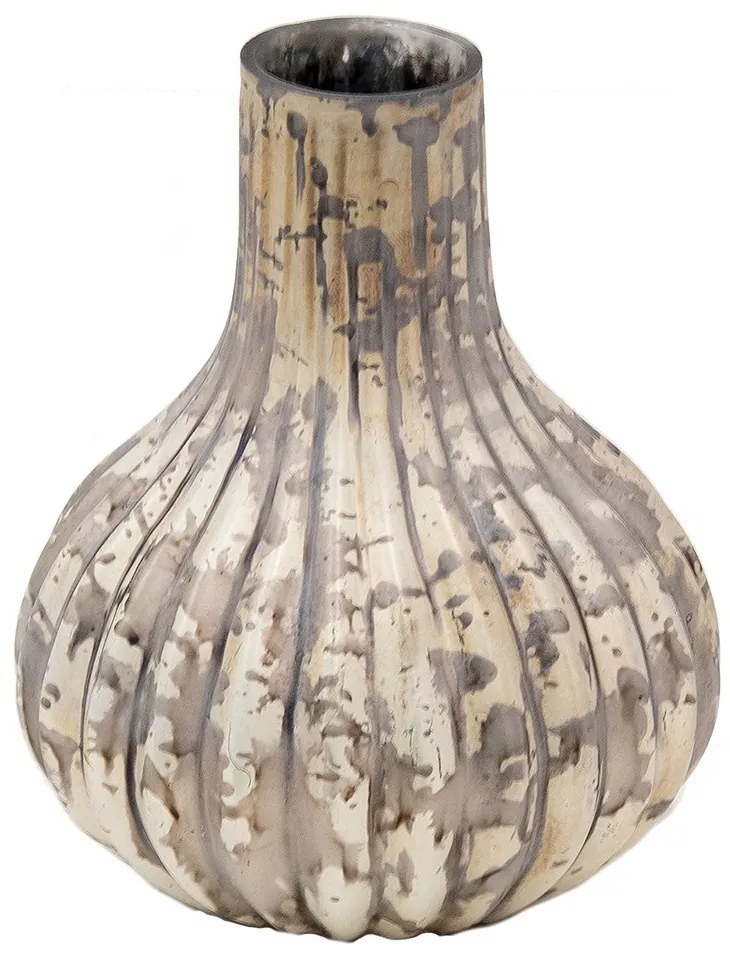 Béžovo-šedá antik dekoračná sklenená váza - 11*11*15 cm
