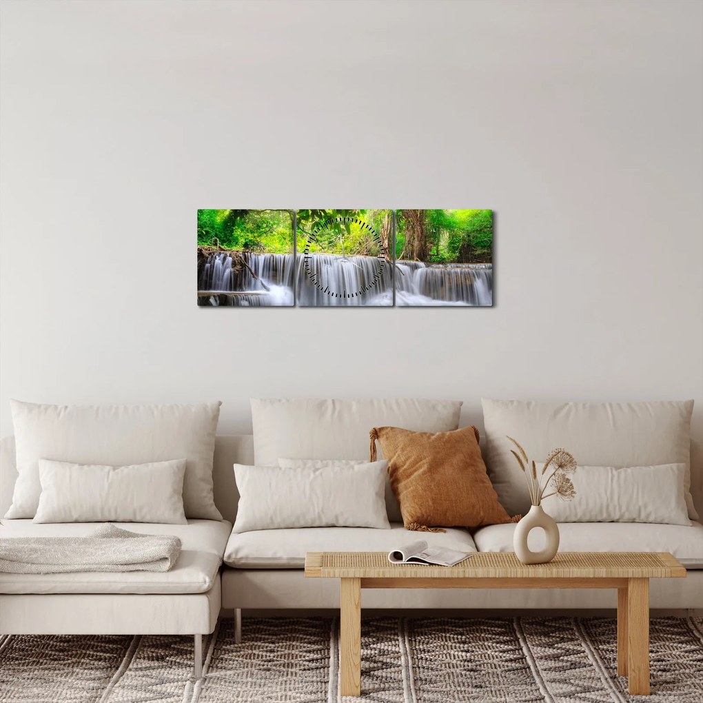 Obraz - modrý vodopád (s hodinami) (90x30 cm)