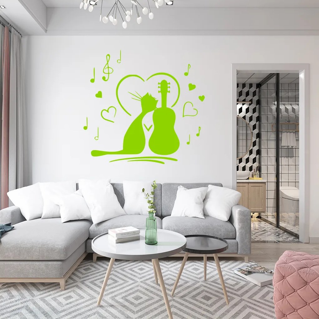 Veselá Stena Samolepka Mačička milujúca hudbu Farba: oranžová, Veľkosť: 80 x 76 cm