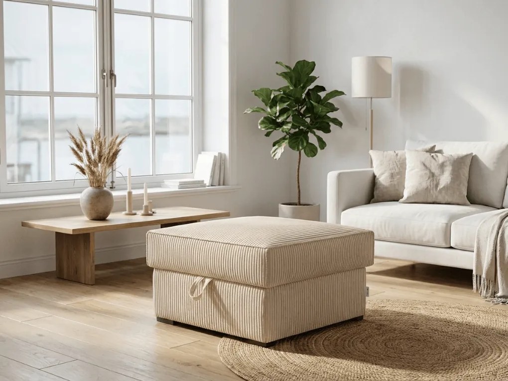 AKCIA Krémový taburet SMART COSARO s úložným priestorom 65x65 cm II. akosť