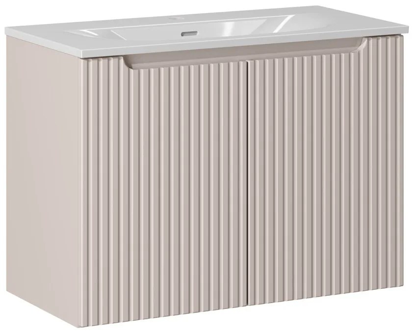 Závěsná skříňka Nova Cashmere Sky3 se zápustným umyvadlem 80 cm kašmírová/bílá