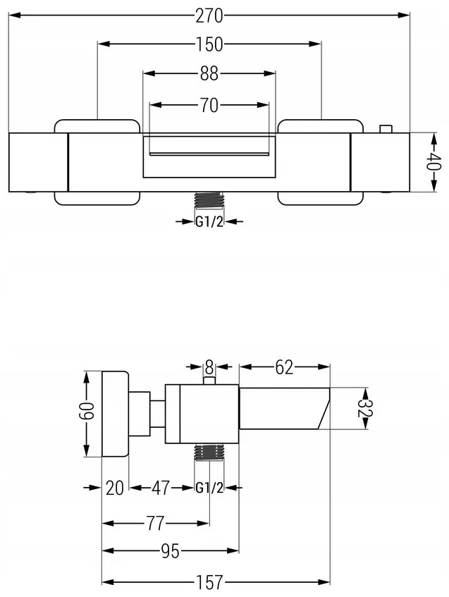 Vaňová termostatická batéria MEXEN CUBE s vývodom na sprchu - čierna matná - s vodopádom, 77360-70