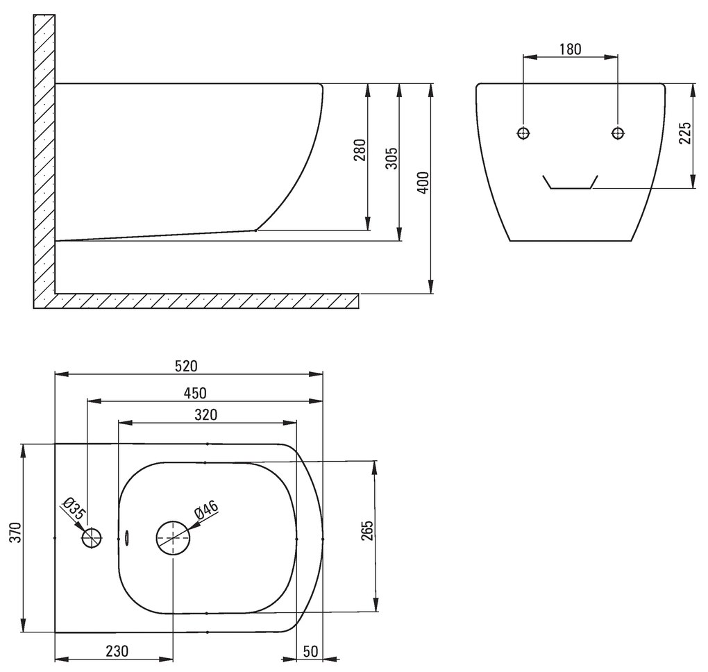 Deante Anemon, závesný bidet  52 x 37 cm Rimfree, biela, CDZ_6BPW