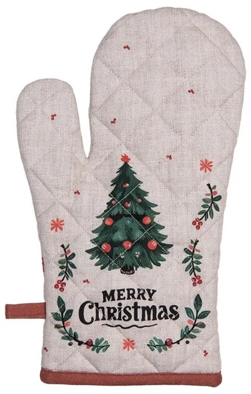 Béžová bavlnená chňapka rukavice so stromčekmi Christmas Harmony - 18*30 cm