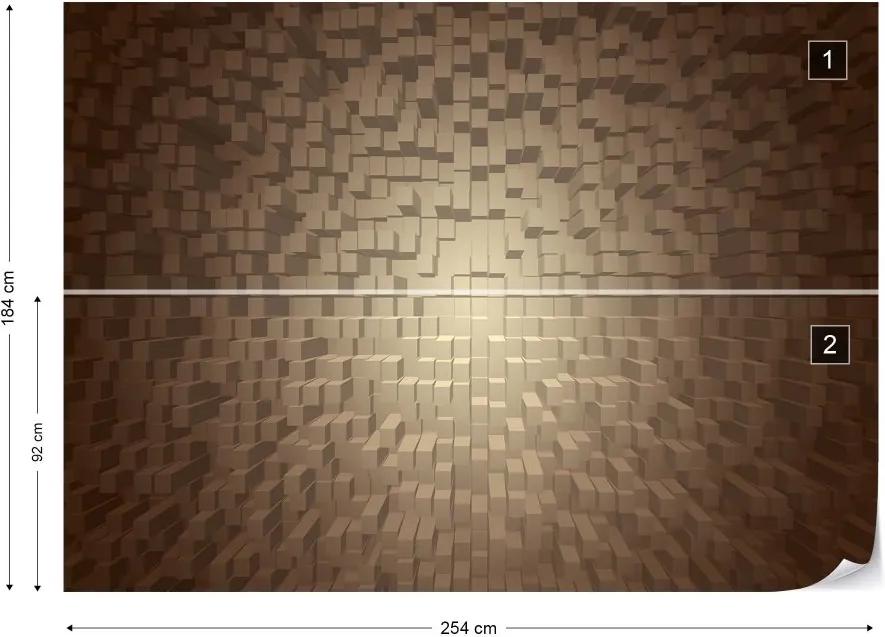 GLIX Fototapeta - 3D Brown Modern Pixel Design Vliesová tapeta  - 254x184 cm