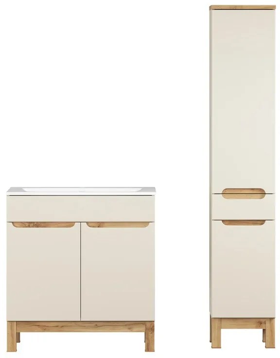 Koupelnová sestava Bali Sky se zápustným umyvadlem a skříňkami 80 cm kašmírová/dub wotan