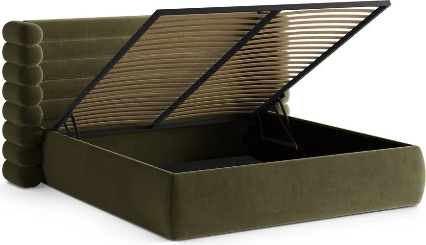 Zelená čalúnená dvojlôžková posteľ s úložným priestorom s roštom 200x200 cm Mount – Micadoni