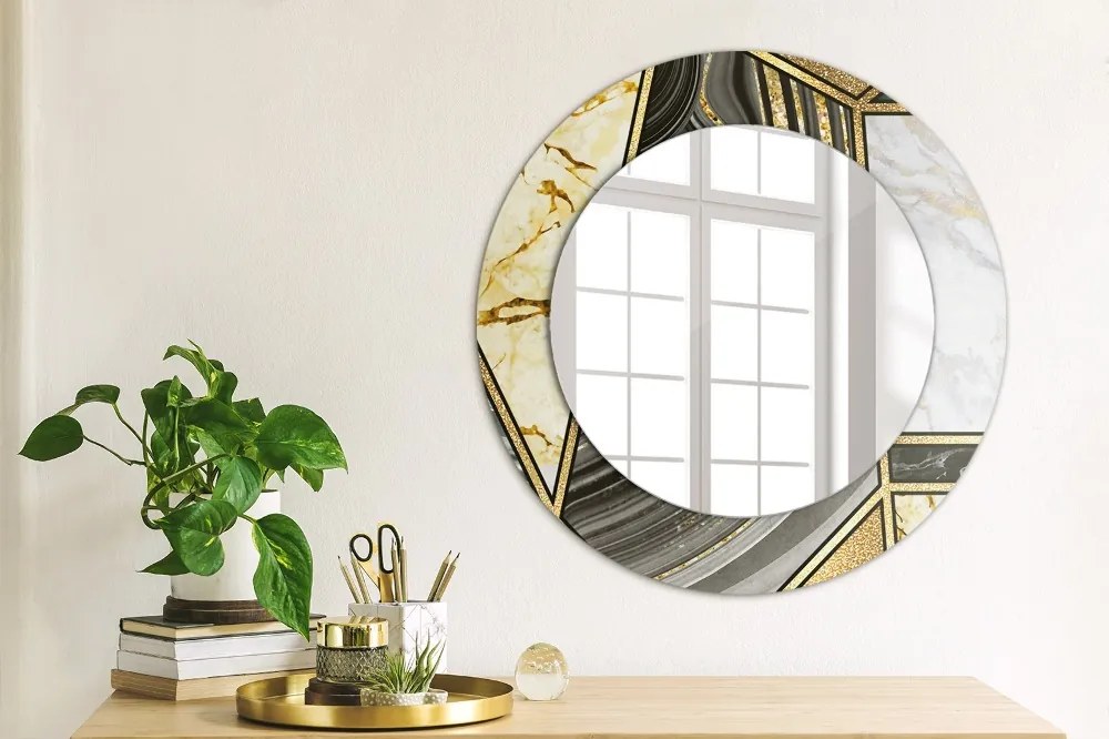 Mramor a zlato Okrúhle dekoračné zrkadlo na stenu
