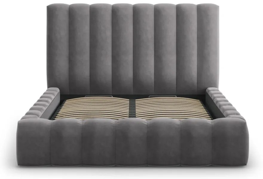 Sivá čalúnená dvojlôžková posteľ s úložným priestorom s roštom 160x200 cm Kelp – Micadoni Home
