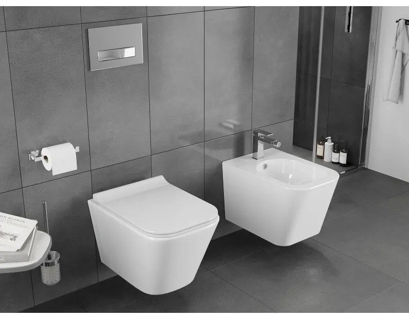 Mexen Teo, závesná WC misa 510x345x340 mm, Rimless Tornádo + WC sedadlo z duroplastu, biela lesklá, 30850700T