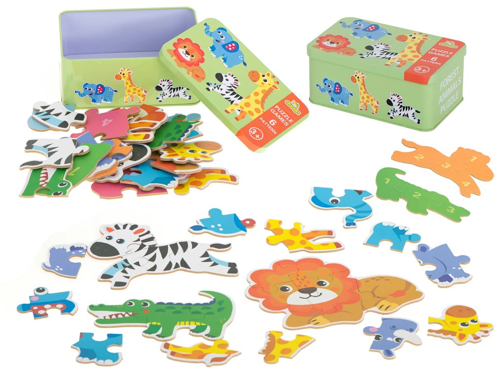 Puzzle safari zvieratká v kovovej krabice 25 prvkov