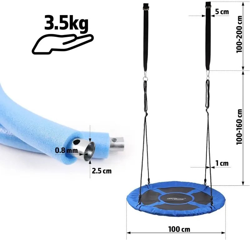 Physionics hojdačka v tvare kruhu, modrá, 100 cm