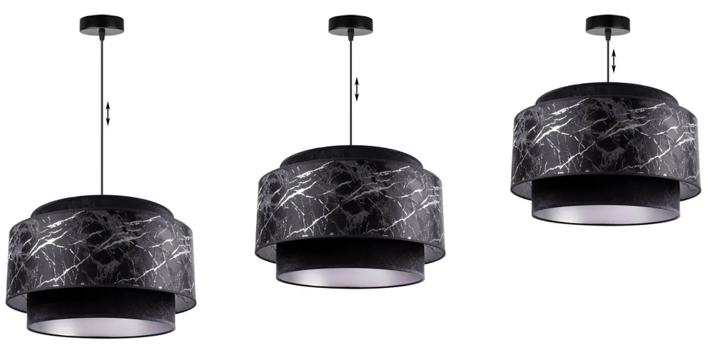 Závesné svietidlo Werona duo 3, 1x čierne textilné tienidlo so vzorom, s