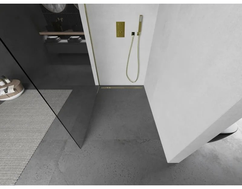 Mexen Kioto, sprchová zásteny typ Walk-In 155 x 200 cm, 8mm číre sklo, zlatý lesklý profil, 800-155-101-50-00