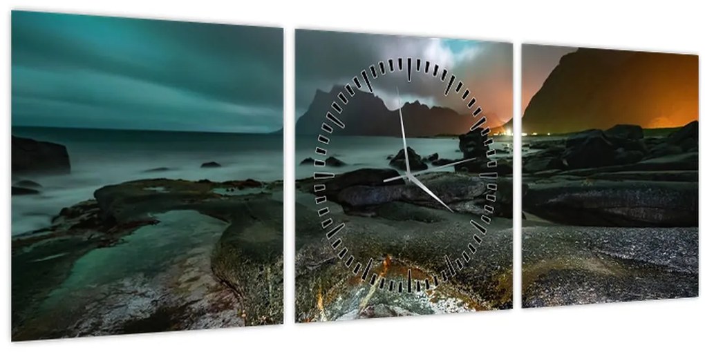 Obraz - Nočná scéna (s hodinami) (90x30 cm)