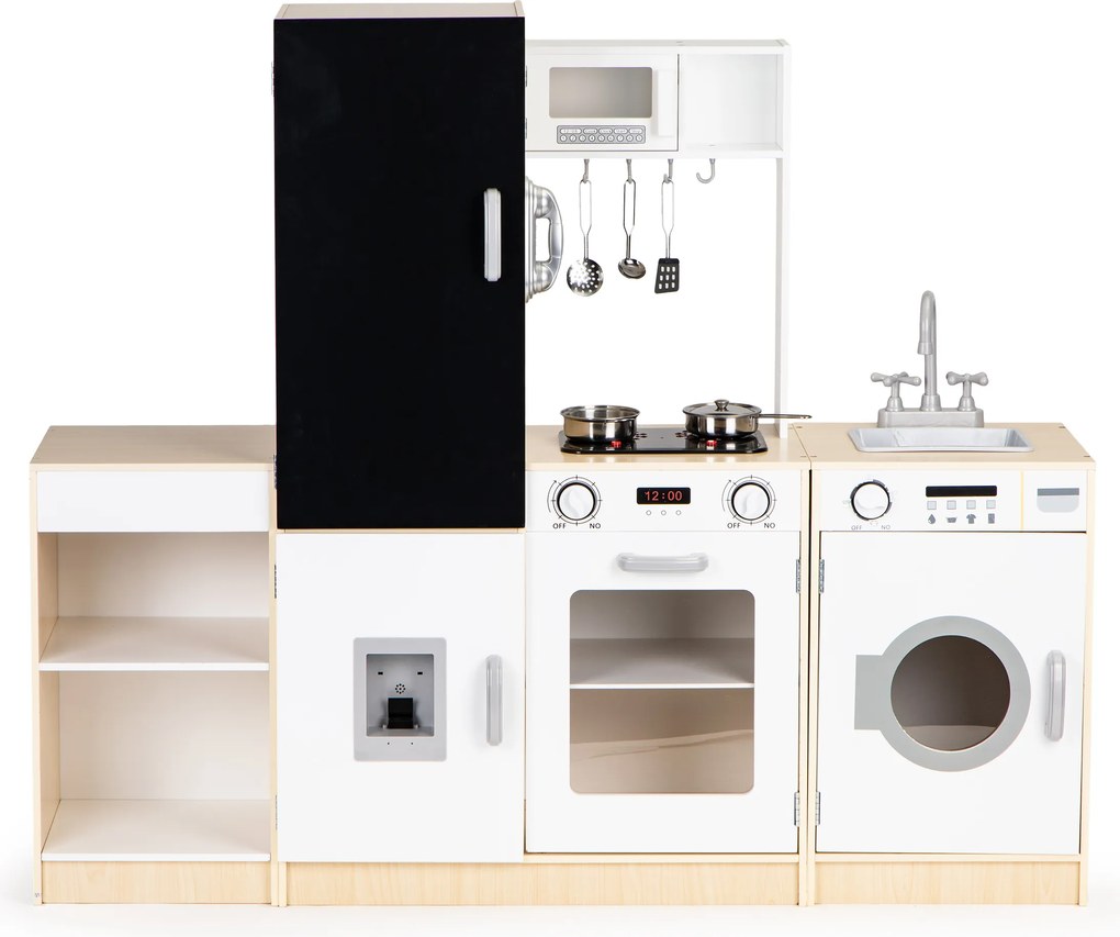 Drevená kuchynka pre deti XXL ECOTOYS – modulárna, s LED, tabuľou na kriedu a zvukmi