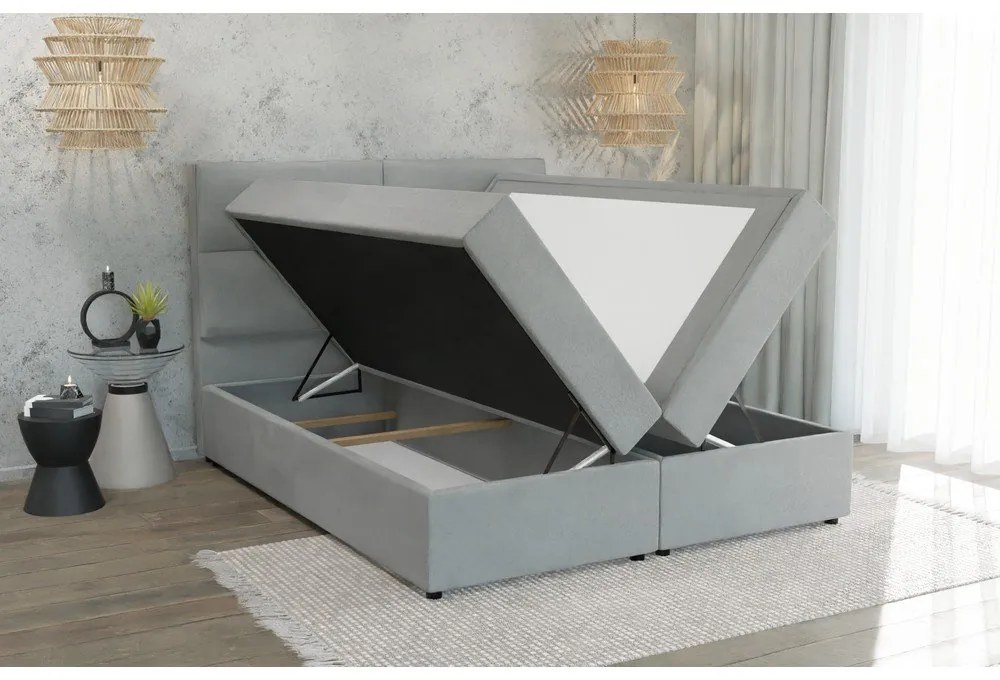 Svetlosivá boxspring posteľ s úložným priestorom 180x200 cm Rico – Ropez