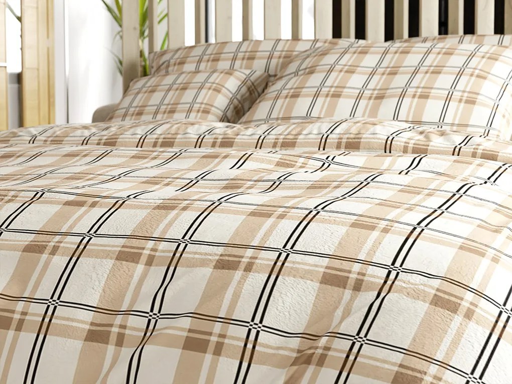 Mikroplyšové obliečky PLAID krémové Rozmer obliečky: 2 ks 70 x 90 cm | 200 x 220 cm
