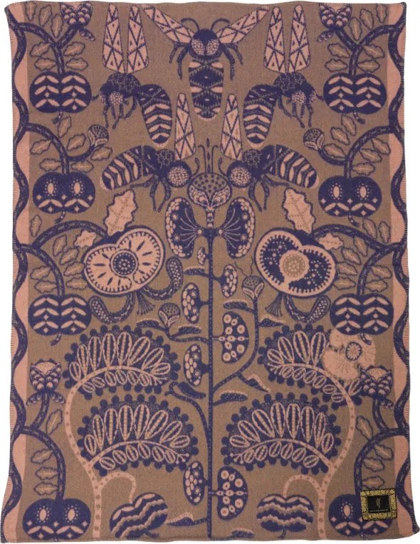 Vlnená deka Bees Peach 130x170, hnedo-modrá
