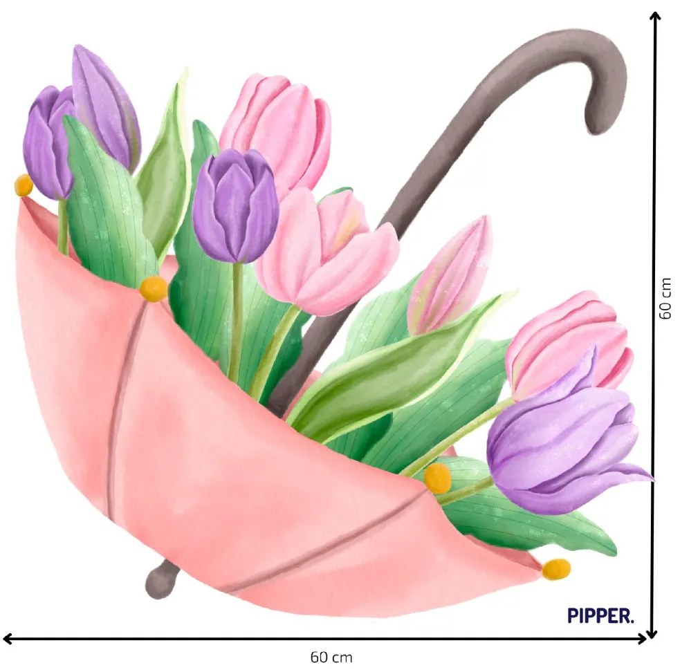 PIPPER. Textilná nálepka na stenu "Dáždnik s tulipánmi"
