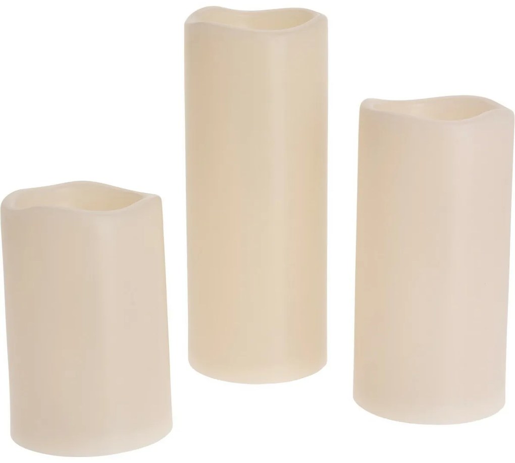Súprava vonkajších LED blikajúcich sviečok, 3 ks, krémová