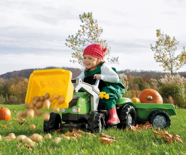 Šlapací traktor s prívesom a lyžicou Rolly Toys 023134 zelený