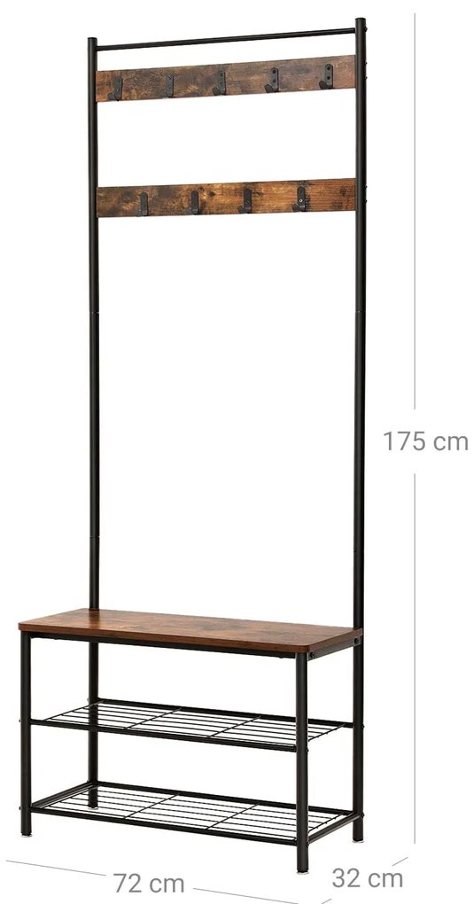 Kovová predsieňová stena TAYLOR 72x175 cm, čierna/rustikálne hnedá