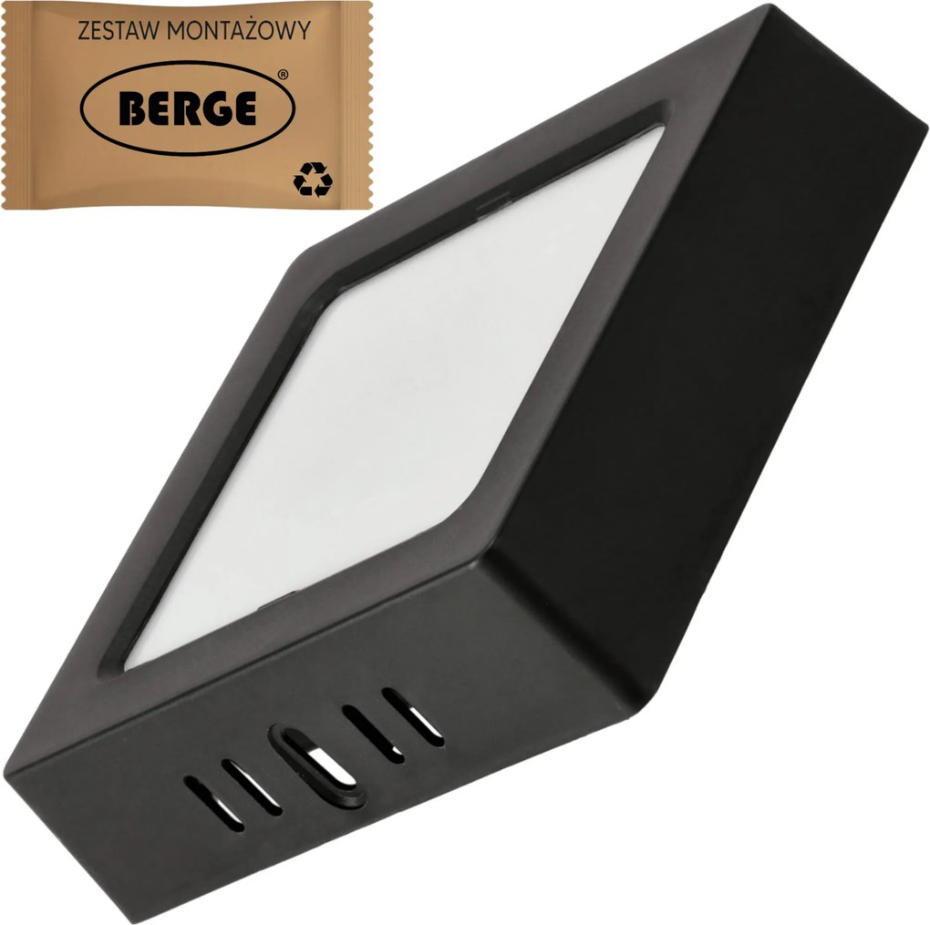 BERGE Štvorcový LED panel čierny - prisadený - 6W - PC - neutrálna biela
