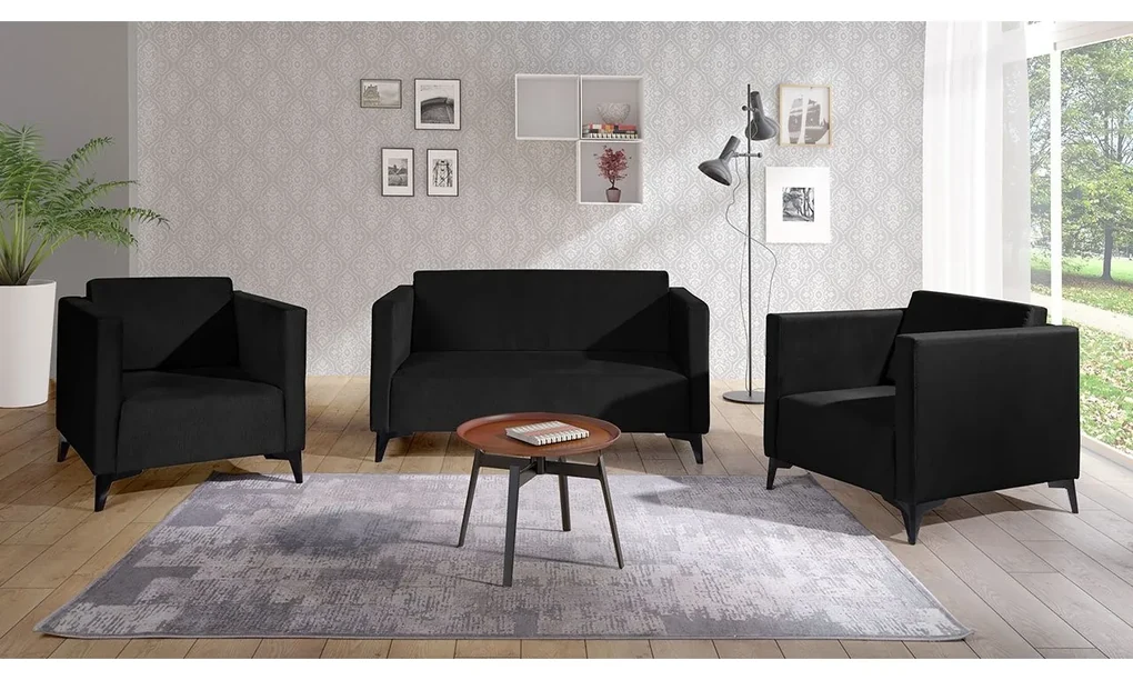 Sedacia súprava Denim 2+1+1, Dostupné poťahy: Solo 263, Farby nožičiek: biely lesk