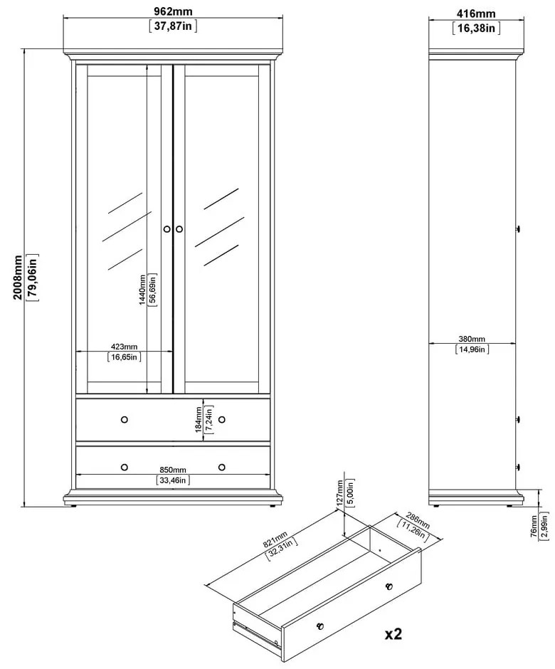 Sivá vitrína 96x201 cm Paris – Tvilum