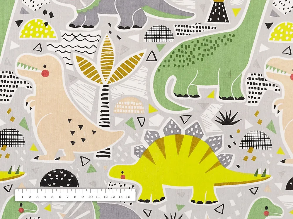Biante Detské bavlnené prestieranie na stôl Sandra SA-564 Dinosaury a brontosaury na sivom 30x40 cm