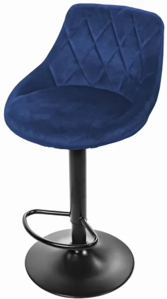 Zamatová barová stolička Oklahoma modrá s čiernym podstavcom