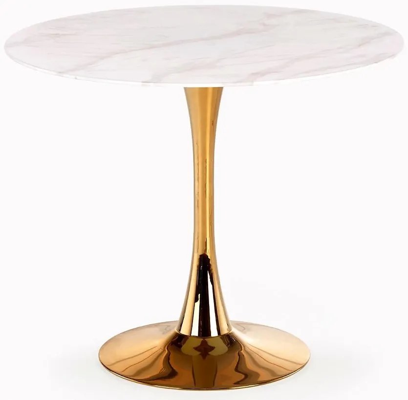 Stôl Casemiro 90 Sklo/Oceľ – Biely Marmur/Zlatá