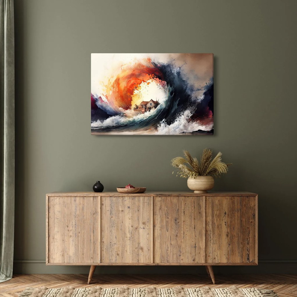 Obraz - Vo víre povodne, akvarel (90x60 cm)