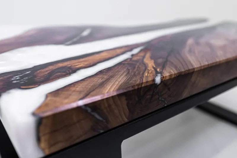 Konferenčný stolík 80 x 45 cm - orech/biela perleťová epoxidová živica