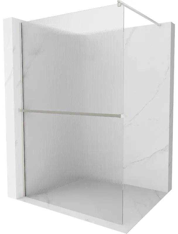 Mexen Kioto+, sprchová zástena Walk-In s poličkou a vešiakom 110 x 200 cm, 8mm sklo s rebrovým vzorom, brúsená oceľ profil, 800-110-121-97-09