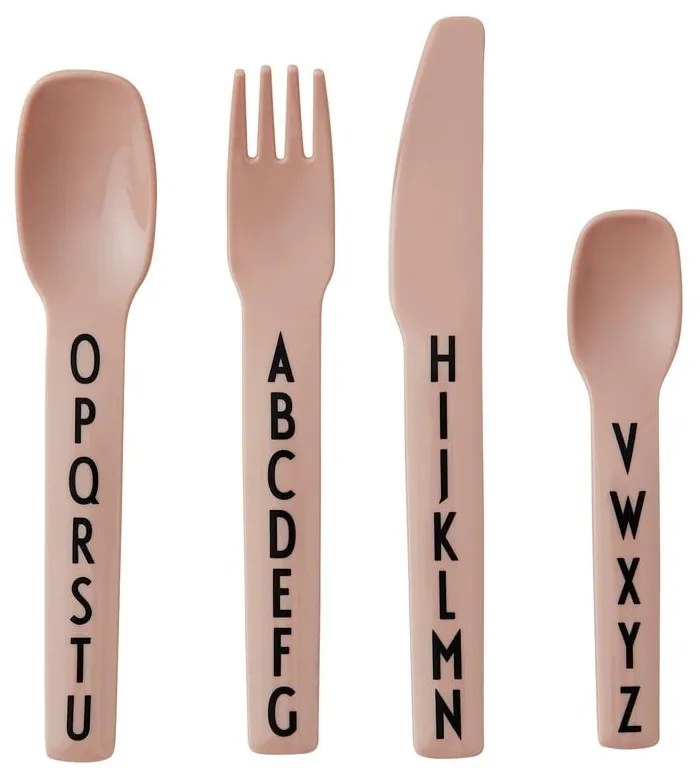 4-dielna súprava ružových detských príborov Design Letters