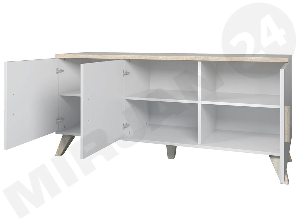 Komoda Sanna 150 3D, Farby: briliantovo biela matná / dub sonoma