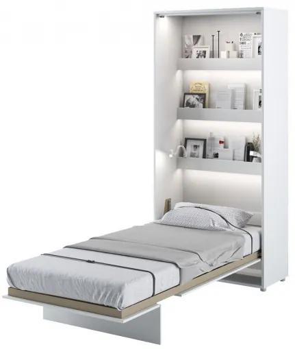 Vertikálna sklápacia posteľ s LED lampou 90x200 CELENA - biela / lesklá biela