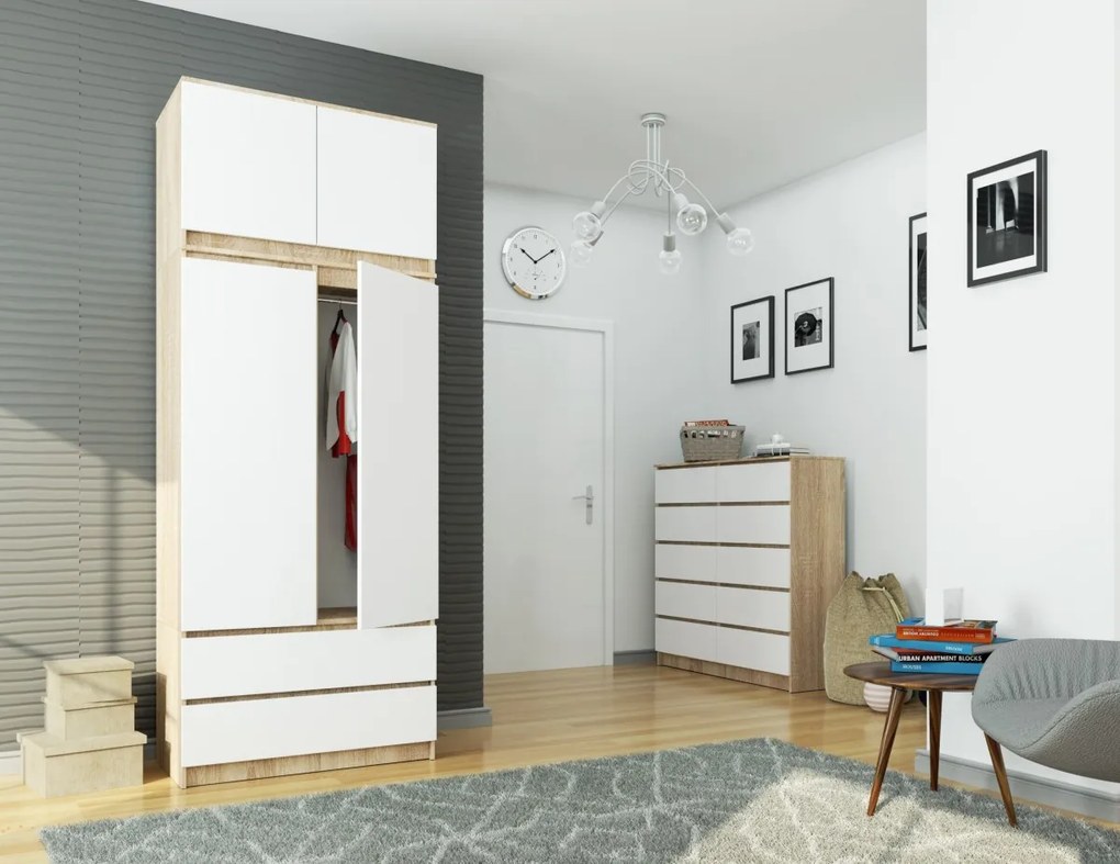 Šatníková skriňa s nadstavcom Star 90 cm dub sonoma/biela